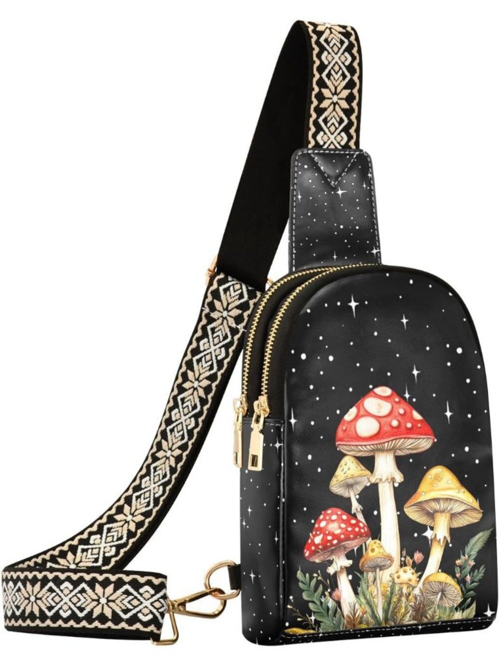 Women's Mushrooms Leather Chest Fanny Pack Trip Small Shoulder Crossbody Bag